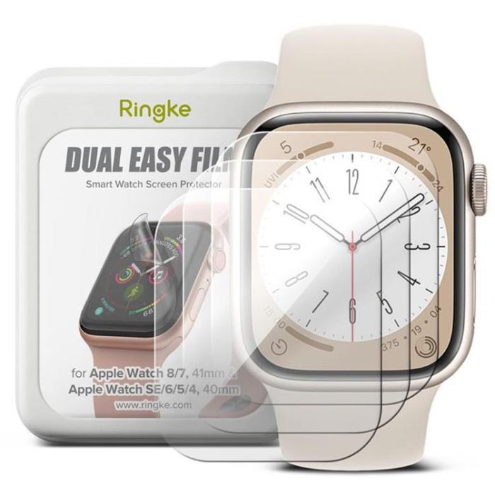 UTGATT1 - [3-Pack] Ringke Apple Watch 4/5/6/7/8/SE (40/41mm) Härdat Glas Dual Easy - Clear