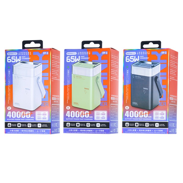 Remax - REMAX Powerbank 40000mAh 65W FP-3 Outdoor LED - Grön