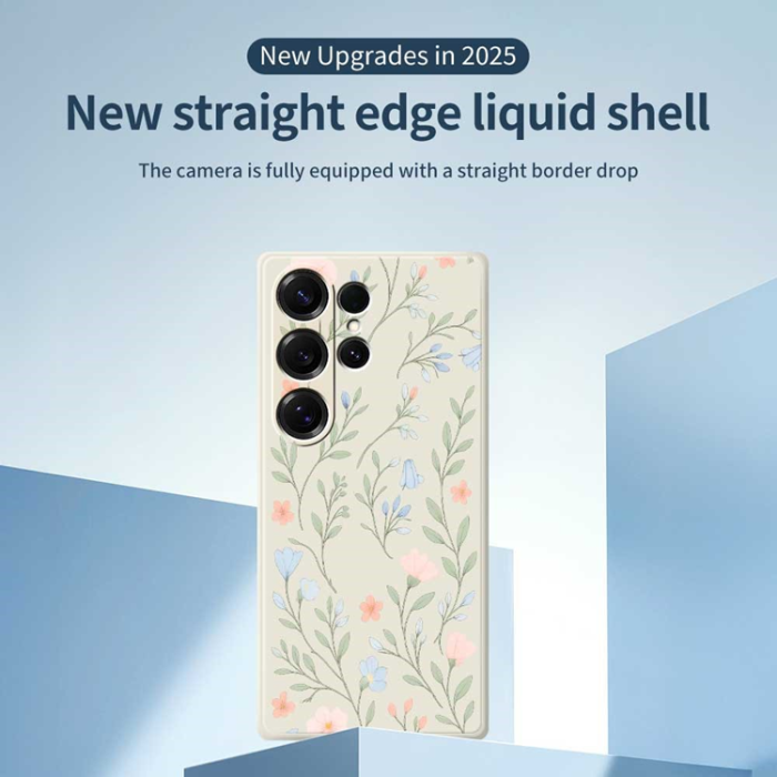 A-One Brand - Galaxy S25 Ultra Mobilskal Pink Blue Flowers Straight Edge - Lila