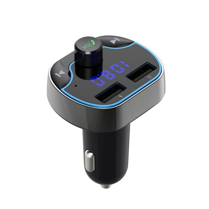 OEM - T24 Bil FM-sändare med röstnavigering, Bluetooth, snabb laddare, svart