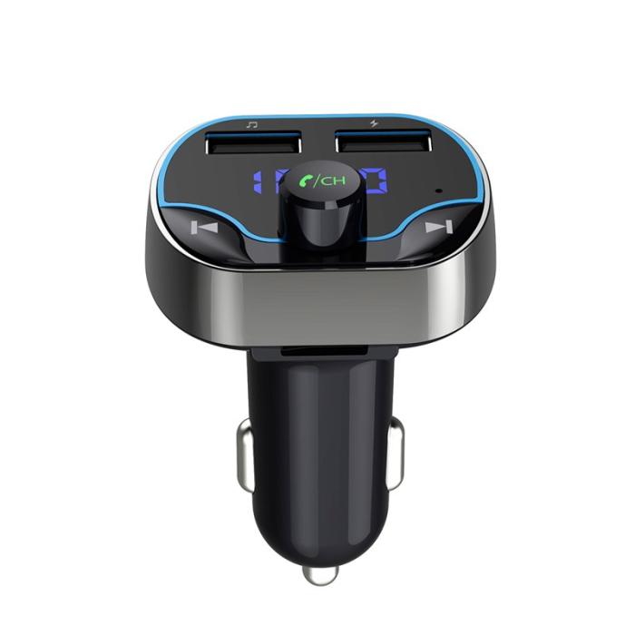 OEM - T24 Bil FM-sändare med röstnavigering, Bluetooth, snabb laddare, svart