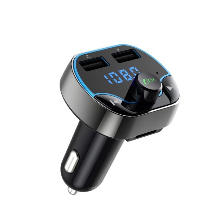 OEM - T24 Bil FM-sändare med röstnavigering, Bluetooth, snabb laddare, svart