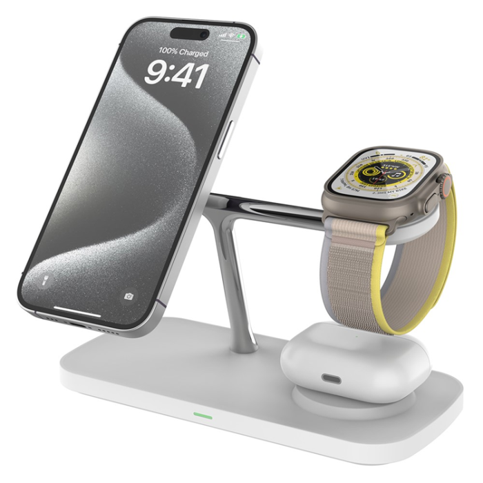 OEM - Qi2 MagSafe Trådlös Laddare iPhone, Apple Watch, Airpods T255 - Vit