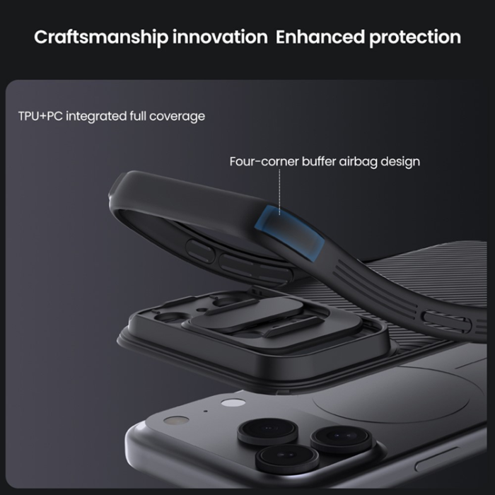 Nillkin - NILLKIN iPhone 17 Pro Mobilskal Slide Kamera Lid - Svart