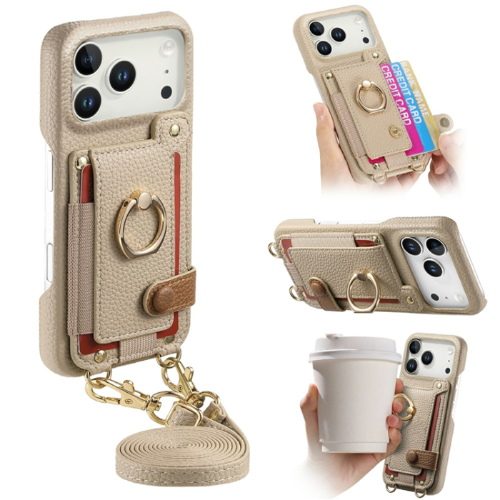 A-One Brand - iPhone 17 Pro Max Mobilskal med Korthållare Ring Kickstand - Khaki