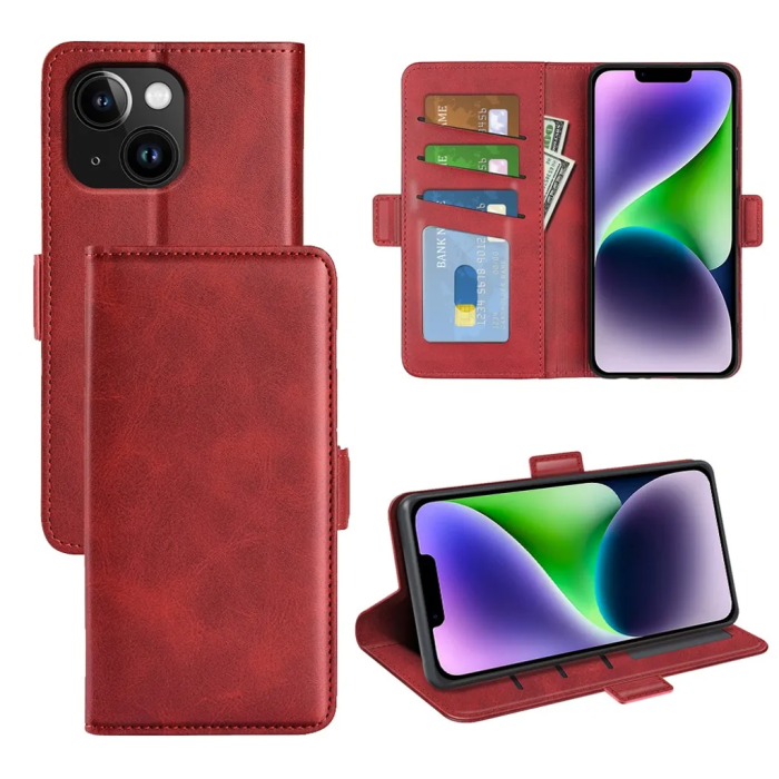 Taltech - iPhone 15 Plus Plånboksfodral Omvirat - Röd