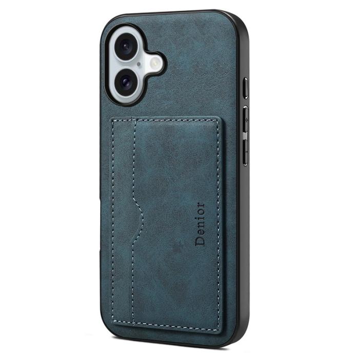 DENIOR - DENIOR iPhone 17 Fodral Kortfack Ställ i Konstläder - Blå
