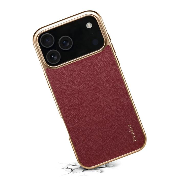 DENIOR - DENIOR Mobilskal till iPhone 17 Pro Äkta Läder PC + TPU Elektropläterad Röd