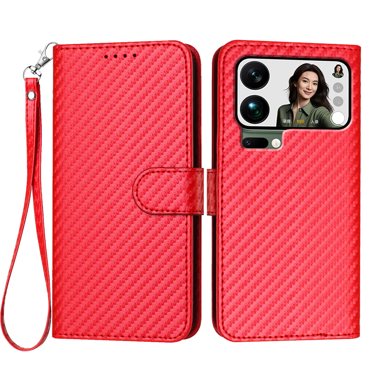 Xiaomi 17 Pro Max Konstläder Plånboksfodral Carbon Fiber (Röd) | 2353 | AlltMobil