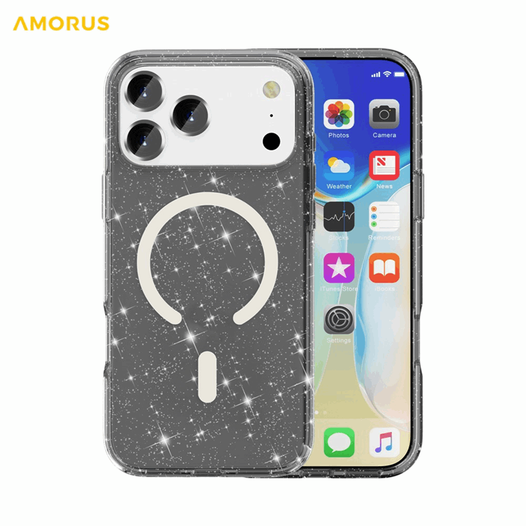 AMORUS Mobilskal till iPhone 17 Pro Max Magsafe Glitter Powder PC + TPU (Svart) | 2353 | AlltMobil