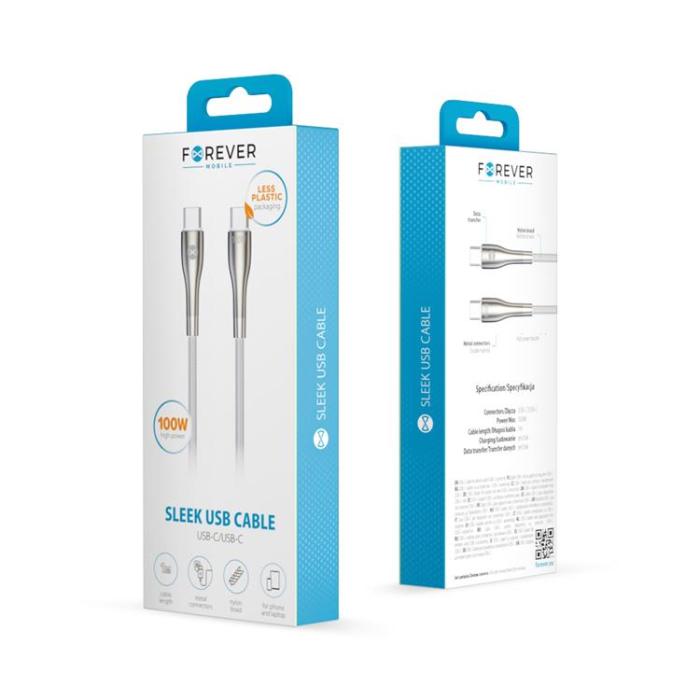 Forever - Forever USB-C Till USB-C Kabel 100W 1m Sleek - Vit