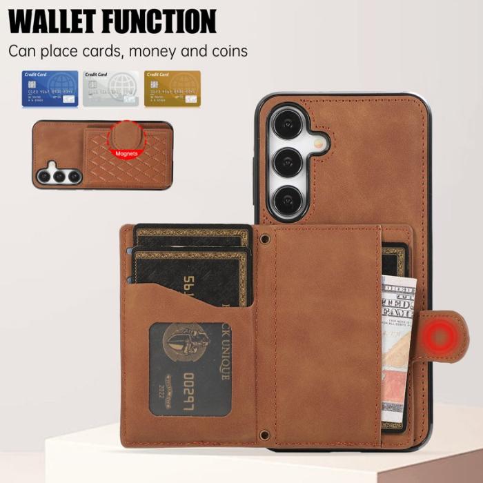 OEM - Mobilskal för Samsung Galaxy S26 TPU + Konstläder Kickstand - Brun