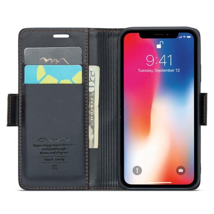 Caseme - CASEME Series Plånboksfodral Konstläder för iPhone XS - Svart