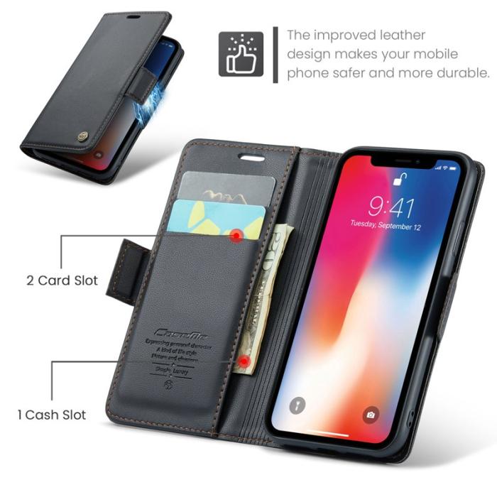 Caseme - CASEME Series Plånboksfodral Konstläder för iPhone XS - Svart