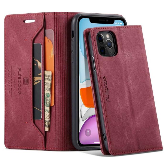 AUTSPACE - AUTSPACE A01 iPhone 11 Pro Plånboksfodral Konstläder - Röd