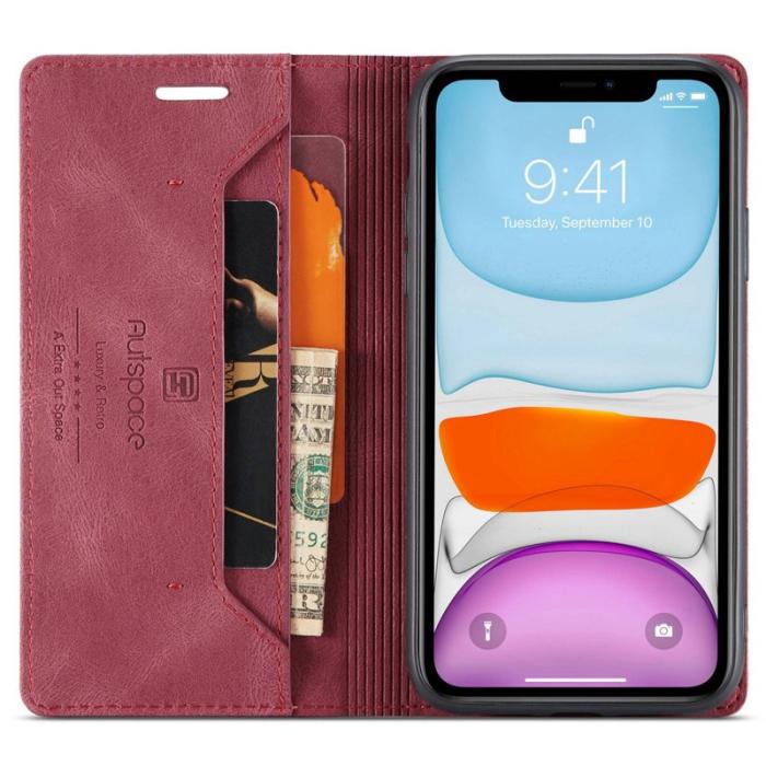 AUTSPACE - AUTSPACE A01 iPhone 11 Pro Plånboksfodral Konstläder - Röd