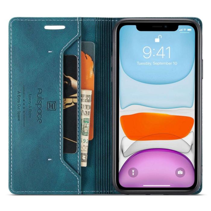 AUTSPACE - AUTSPACE A01 iPhone 11 Pro Max Plånboksfodral Konstläder - Blå