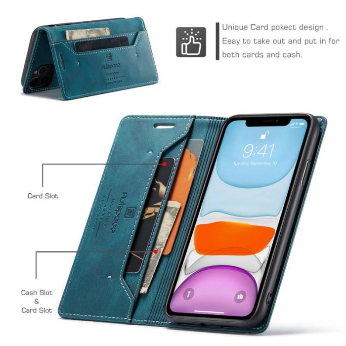AUTSPACE - AUTSPACE A01 iPhone 11 Pro Max Plånboksfodral Konstläder - Blå