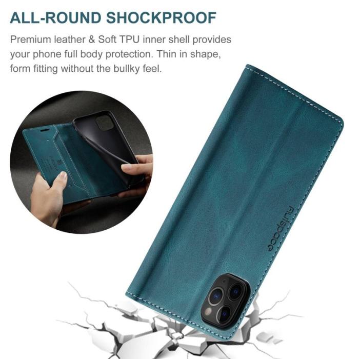 AUTSPACE - AUTSPACE A01 iPhone 11 Pro Max Plånboksfodral Konstläder - Blå
