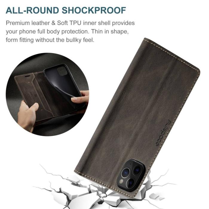 AUTSPACE - AUTSPACE A01 iPhone 11 Pro Max Plånboksfodral Konstläder - Brun