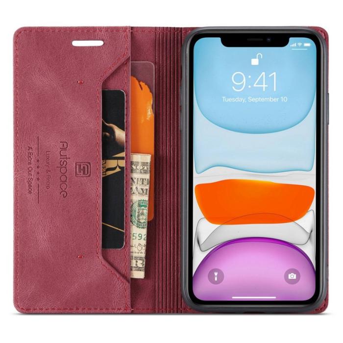 AUTSPACE - AUTSPACE A01 iPhone 11 Pro Max Plånboksfodral Konstläder - Röd