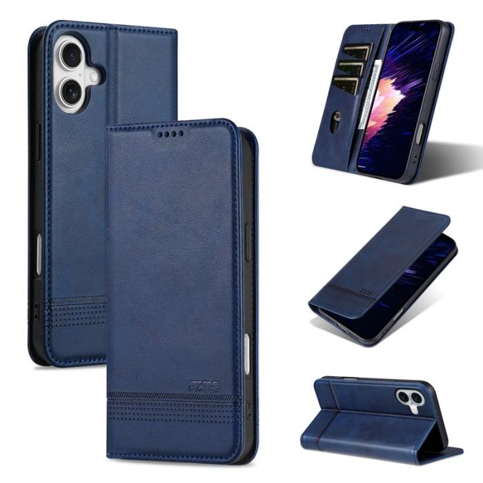 AZNS - AZNS iPhone 16 Plus Plånboksfodral Konstläder - Blå