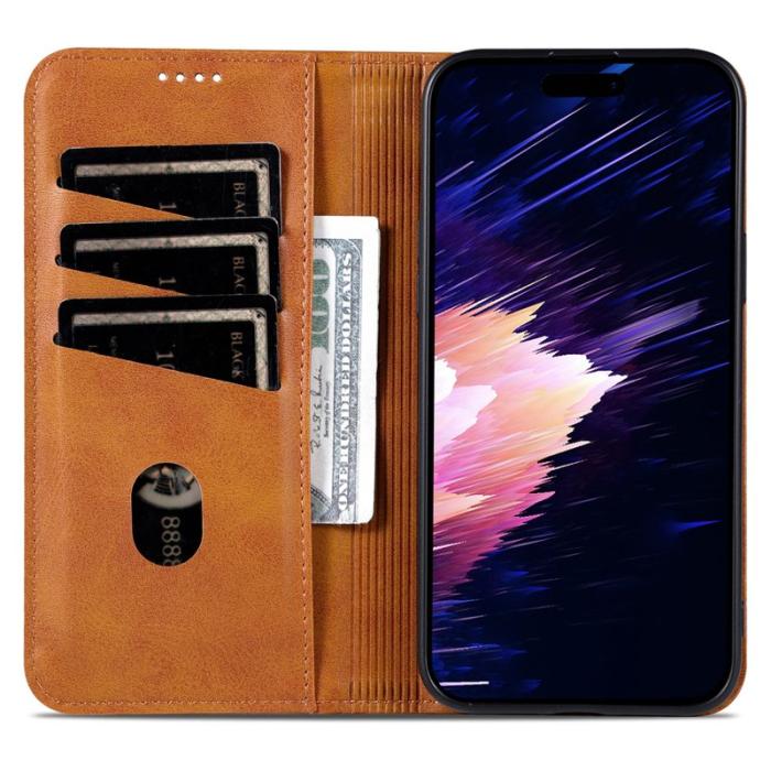 AZNS - AZNS iPhone 16 Plus Plånboksfodral Konstläder - Brun