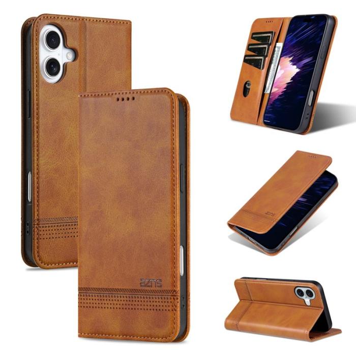 AZNS - AZNS iPhone 16 Plus Plånboksfodral Konstläder - Brun