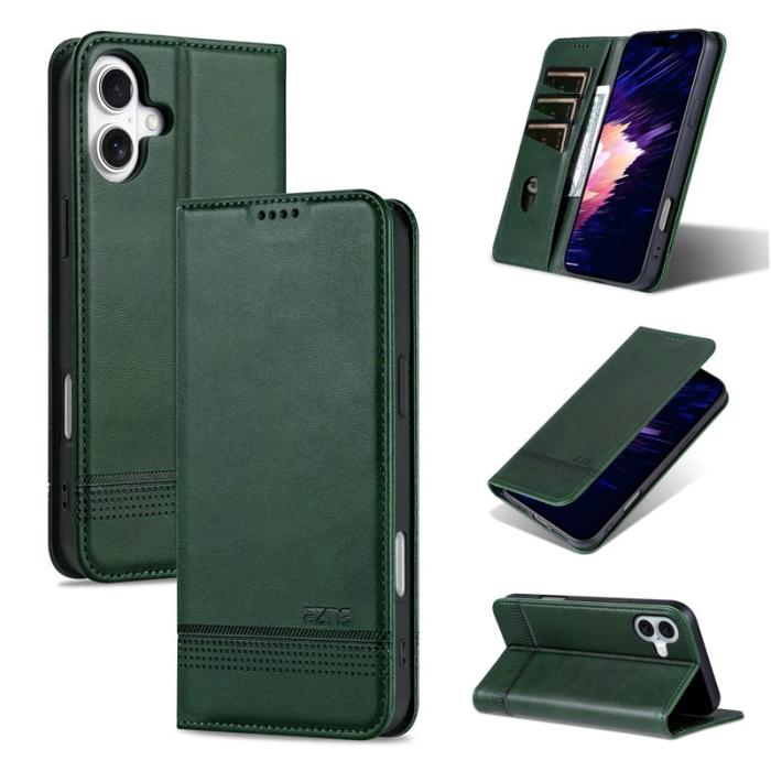 AZNS - AZNS iPhone 16 Plus Plånboksfodral Konstläder - Grön
