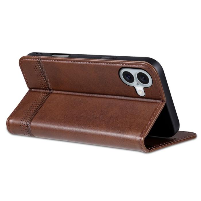 AZNS - AZNS iPhone 16 Plus Plånboksfodral Konstläder - Brun