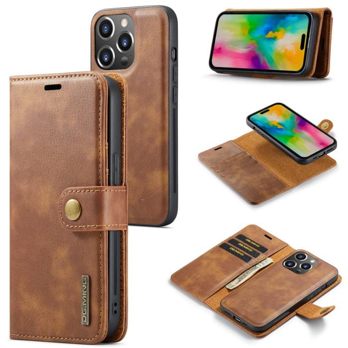 DG.MING - DG.MING iPhone 16 Pro Max Plånboksfodral Äkta Läder Avtagbart - Brun