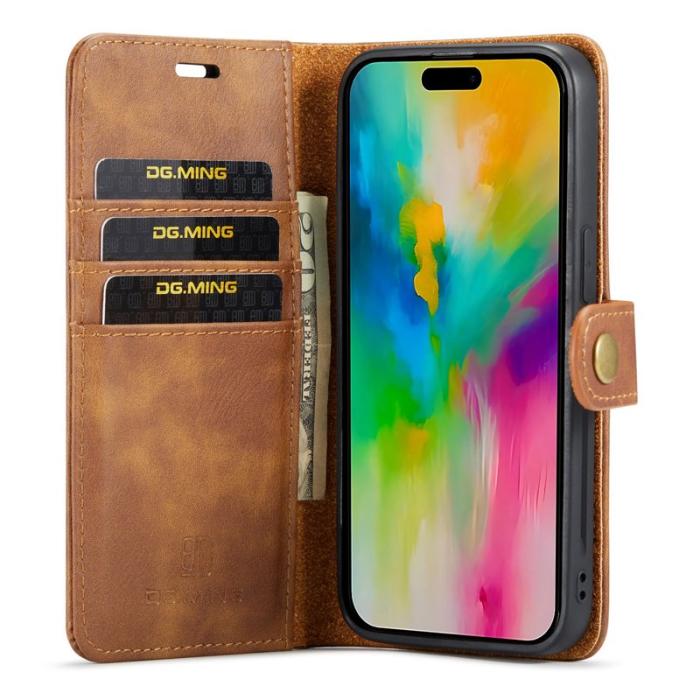 DG.MING - DG.MING iPhone 16 Pro Max Plånboksfodral Äkta Läder Avtagbart - Brun