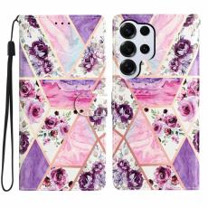 OEM - Samsung Galaxy S26 Ultra Pl&aring;nboksfodral Konstl&auml;der St&auml;ll - Lila Blommor