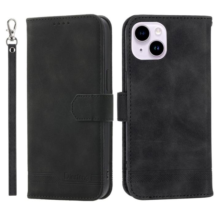 DIERFENG - DIERFENG DF-03 Plånboksfodral i Konstläder för iPhone 15 Plus - Svart