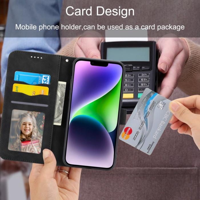 DIERFENG - DIERFENG DF-03 Plånboksfodral i Konstläder för iPhone 15 Plus - Svart