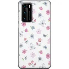 Gustaf - Mobilskal till Huawei P40 med Blommor och fj&auml;rillar