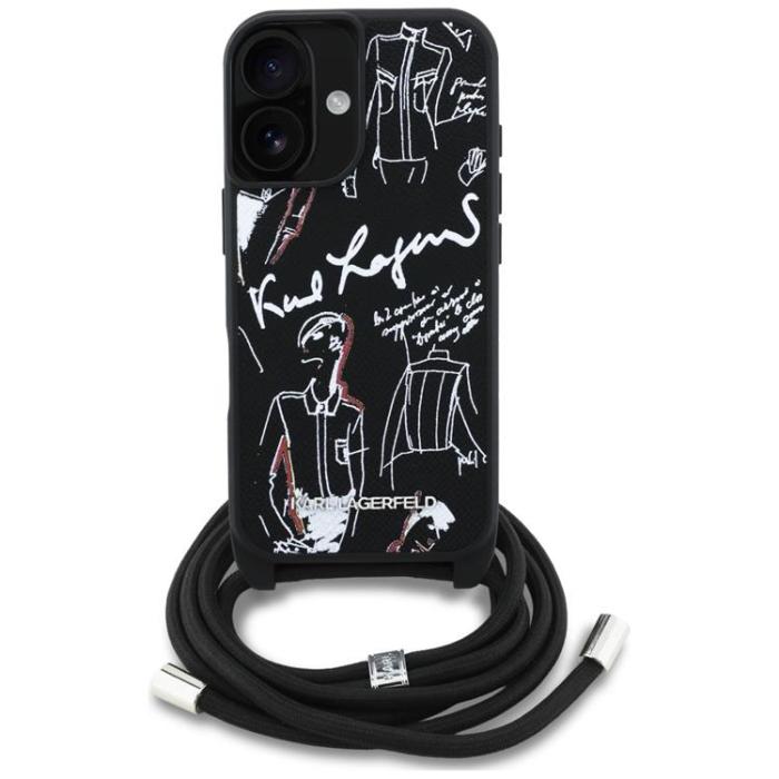 KARL LAGERFELD - Karl Lagerfeld iPhone 16 Mobilskal Crossbody Grained Pattern - Svart