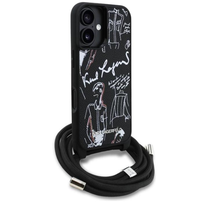 KARL LAGERFELD - Karl Lagerfeld iPhone 16 Mobilskal Crossbody Grained Pattern - Svart
