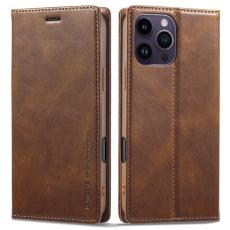 LC.imeeke - LC.IMEEKE iPhone 16 Pro Pl&aring;nboksfodral Konstl&auml;der - Brun