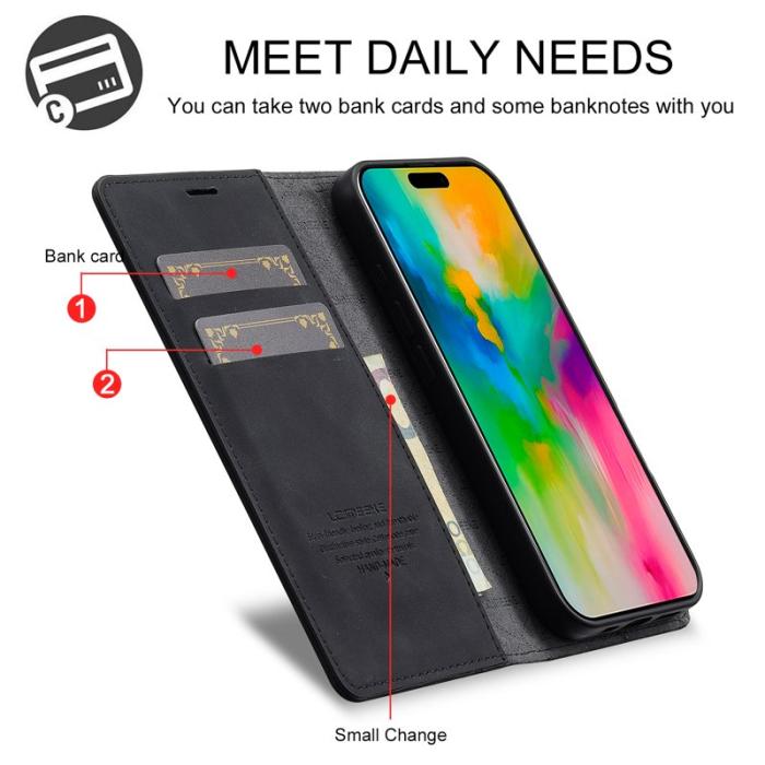 LC.imeeke - LC.IMEEKE iPhone 16 Plus Plånboksfodral Konstläder- Svart