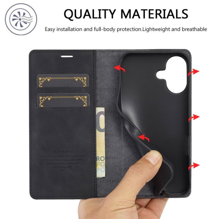 LC.imeeke - LC.IMEEKE iPhone 16 Plus Plånboksfodral Konstläder- Svart