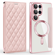 A-One Brand - Galaxy S25 Ultra Plånboksfodral MagSafe Rhombus Läder - Rosa