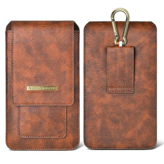 UTGATT1 - PULOKA Bältesväskor Vertical PU Läder Dual Layer - Brun