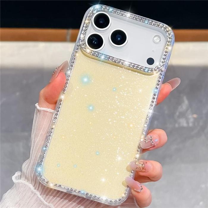 A-One Brand - iPhone 17 Pro Mobilskal Rhinestone Edge - Glitter Ljusgul