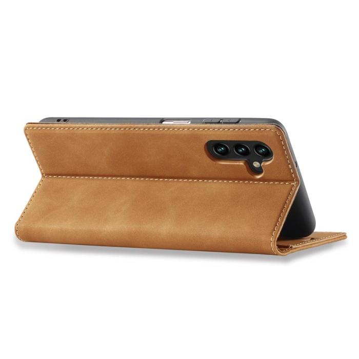 LC.imeeke - LC.IMEEKE Samsung Galaxy A34 5G Plånboksfodral Konstläder - Brun