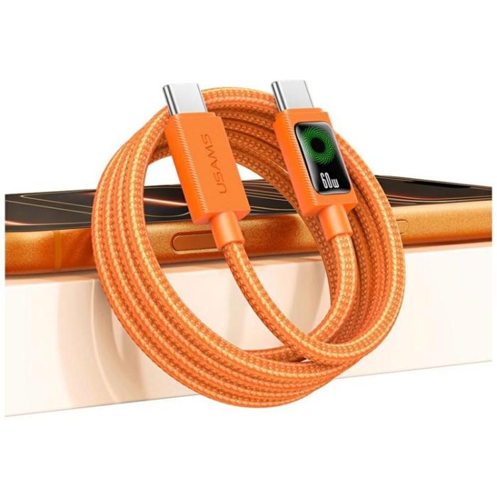 USAMS - USAMS USB-C till USB-C 60W Kabel 1.2m SJ773 - Orange