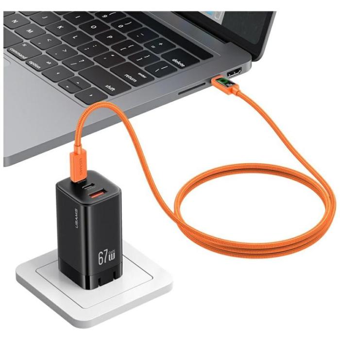 USAMS - USAMS USB-C till USB-C 60W Kabel 1.2m SJ773 - Orange