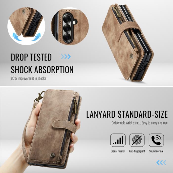 Caseme - CASEME Galaxy Z Fold 7 Plånboksfodral Med Rem läder - Brun