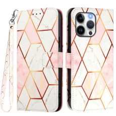 A-One Brand - iPhone 16 Pro Plånboksfodral Marble Pattern Med Rem LS002