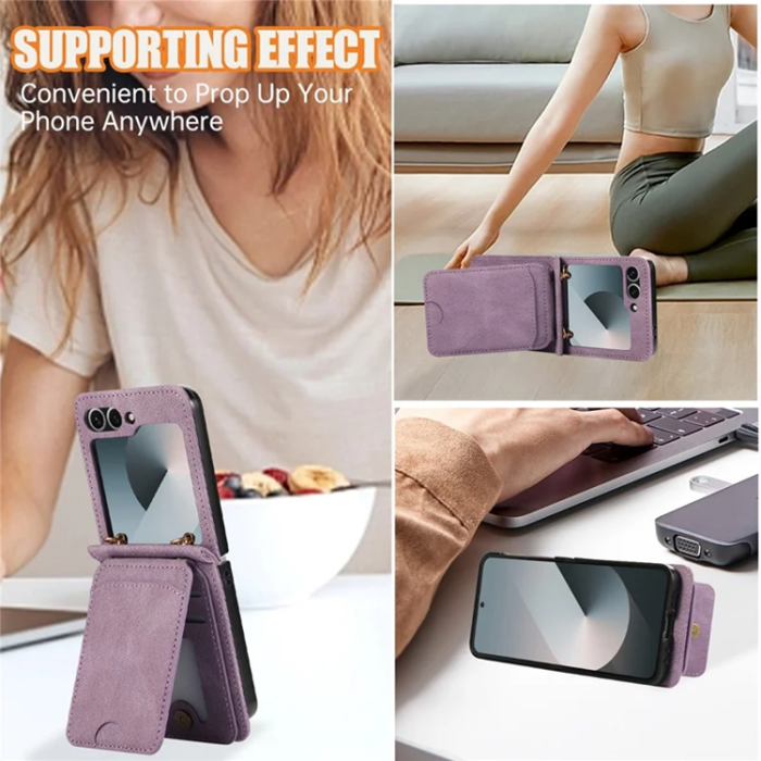 A-One Brand - Galaxy Z Flip7 Plånboksfodral Kickstand med Axelrem - Lila